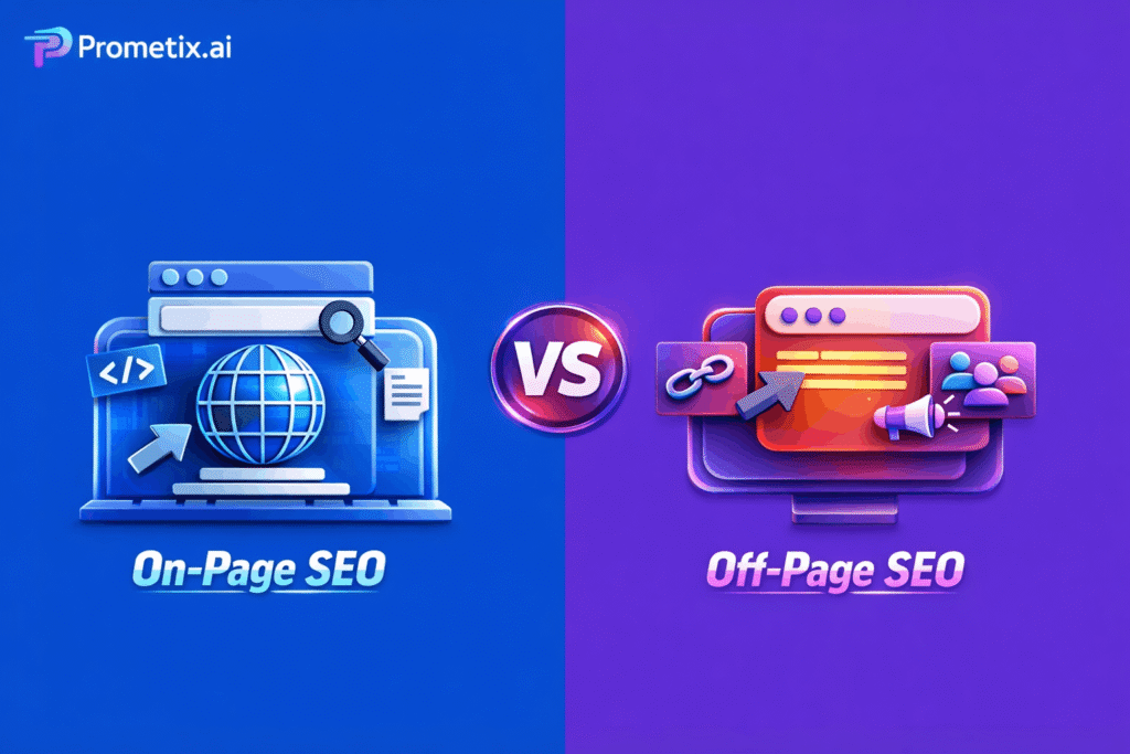 PrometixAI guide to On-Page vs Off-Page SEO differences
